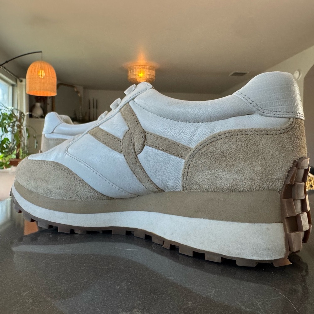 Veronica Beard White and Beige Athletic Sneakers